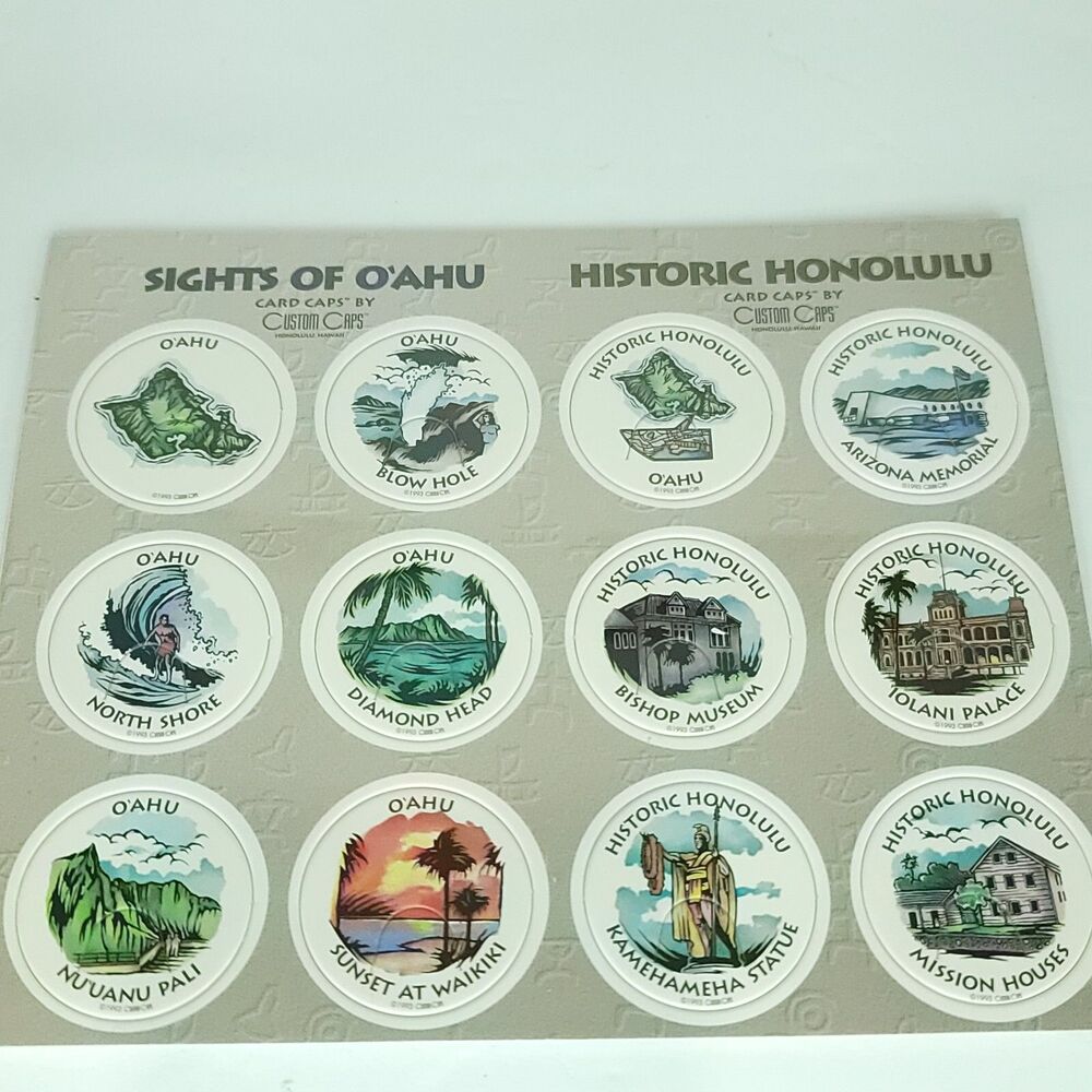 Pogs Sights of O'ahu Historic Honolulu Custom Caps Sealed On Card NEW